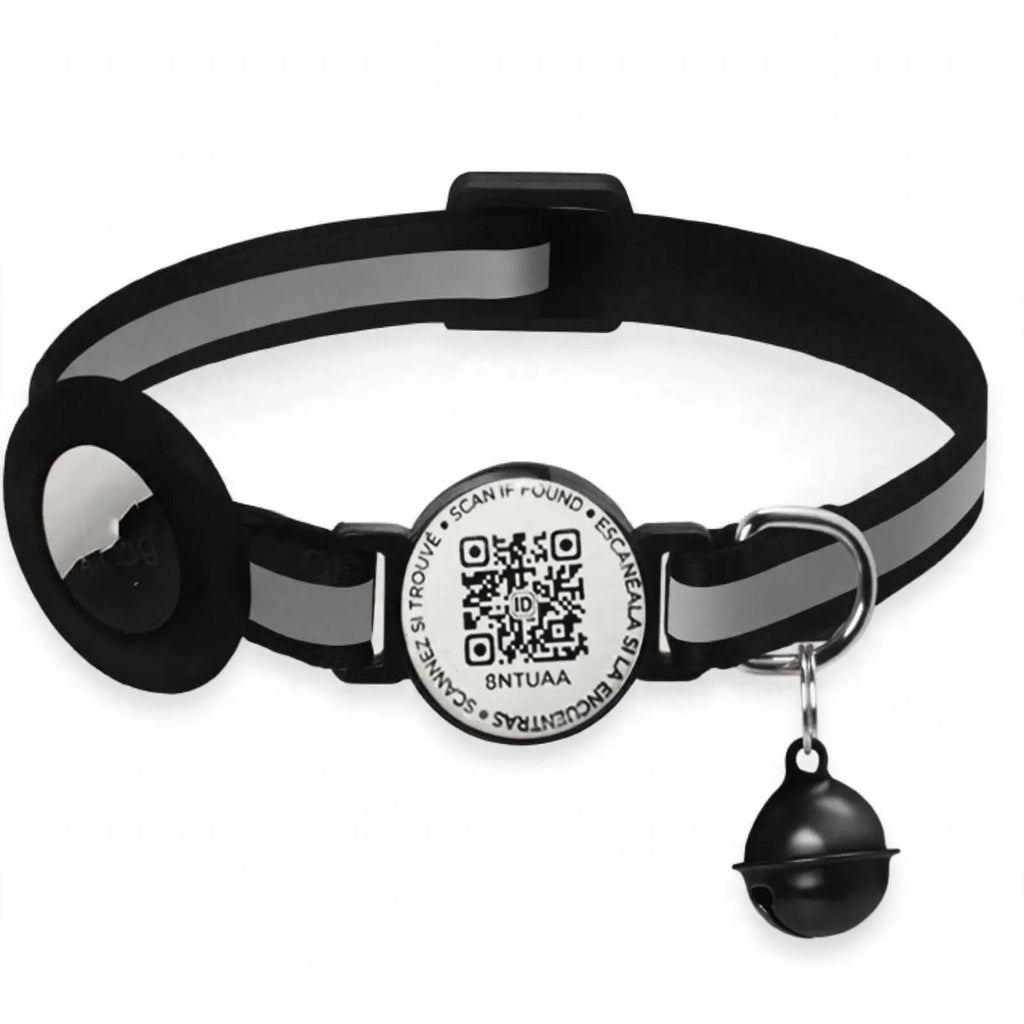 Collier Connecté QR Code + Support AirTag - Sécurité Patte® - Anti-fugue & Réfléchissant
