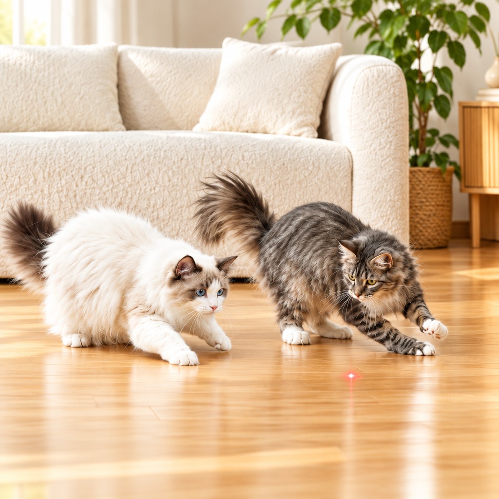 Deux chats jouant au laser - Format carré