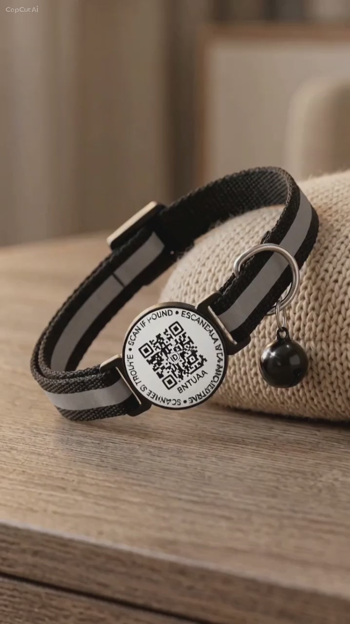 Collier Connecté QR Code + Support AirTag - Sécurité Patte® - Anti-fugue & Réfléchissant
