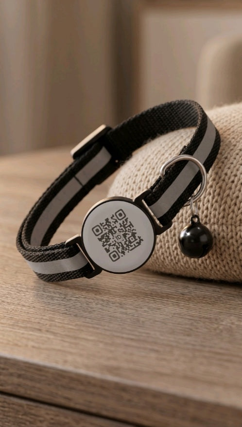 Collier Connecté QR Code + Support AirTag - Sécurité Patte® - Anti-fugue & Réfléchissant